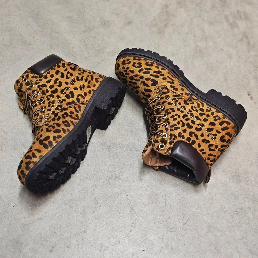 Leopard Print Lace-Up Ankle Boots With Padded Collar For Women - Picture 8 of 11